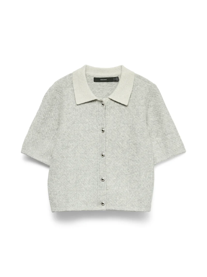 VMDIANA 2/4 POLONECK CARDIGAN, Light Grey Melange