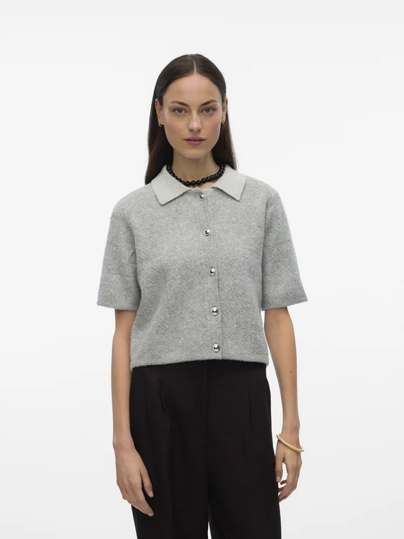 VMDIANA 2/4 POLONECK CARDIGAN, Light Grey Melange