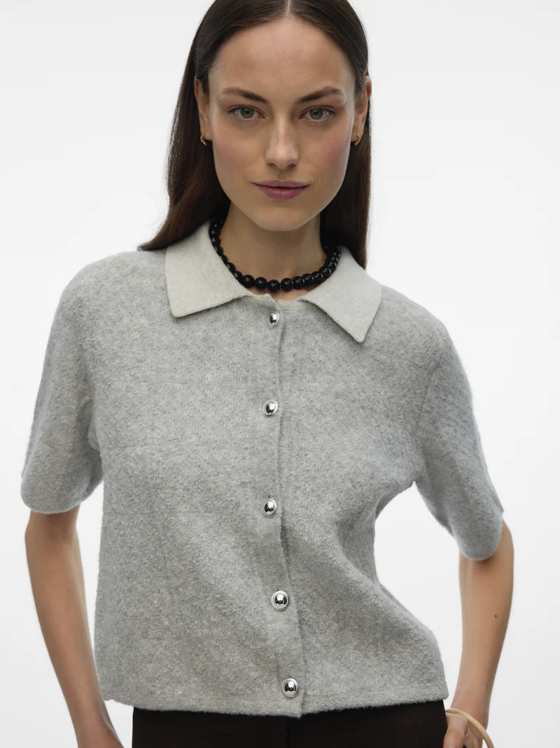 VMDIANA 2/4 POLONECK CARDIGAN, Light Grey Melange