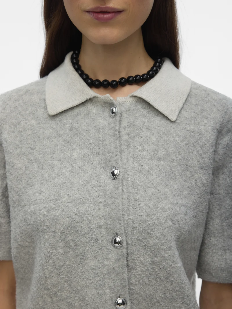 VMDIANA 2/4 POLONECK CARDIGAN, Light Grey Melange