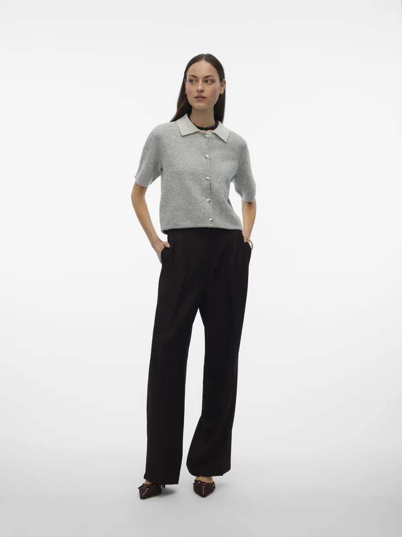VMDIANA 2/4 POLONECK CARDIGAN, Light Grey Melange