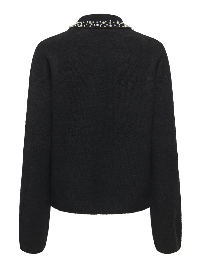 JDYAUBRAY LIFE L/S PEARL COLLAR PUL, Black/WHITE PEARLS