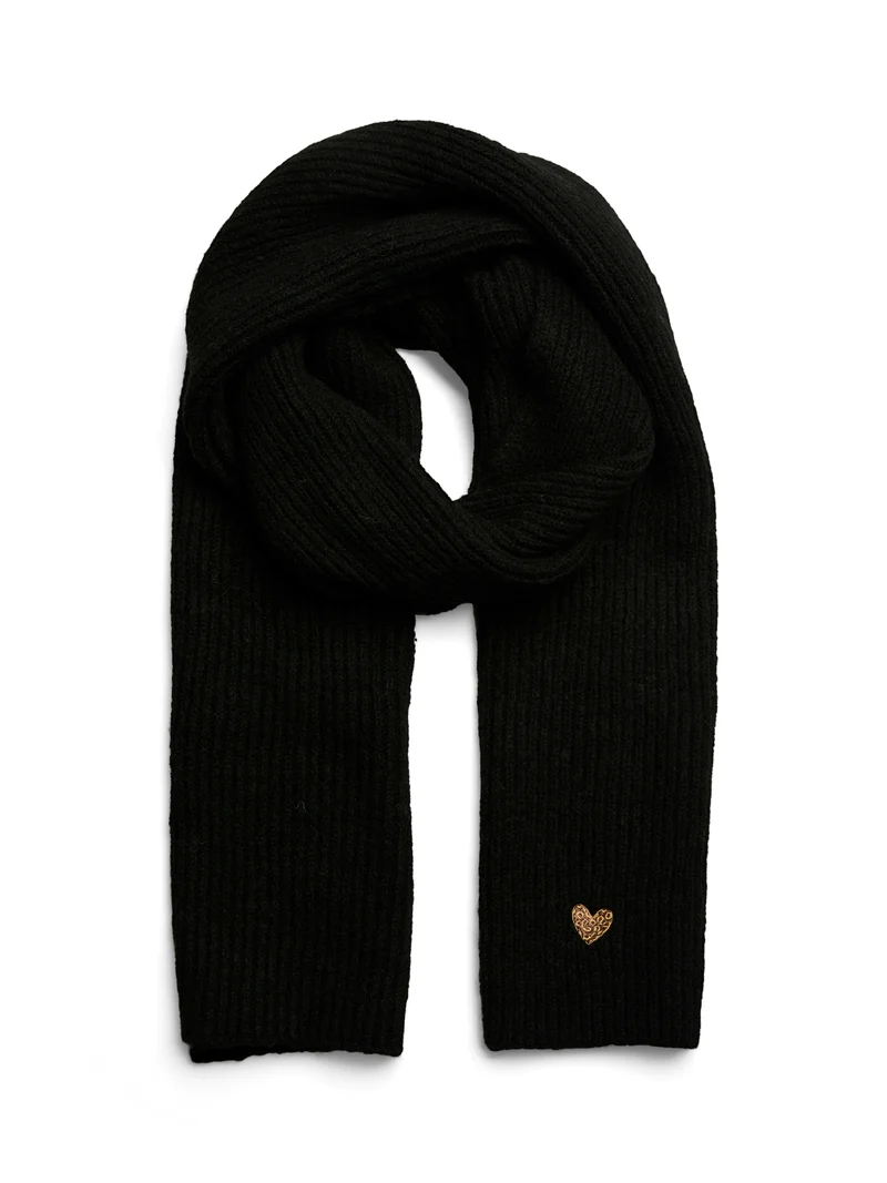 PCNIVA LONG KNIT SCARF BC, Black/LEO HEART