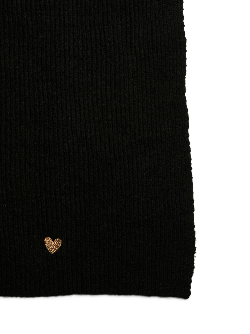 PCNIVA LONG KNIT SCARF BC, Black/LEO HEART