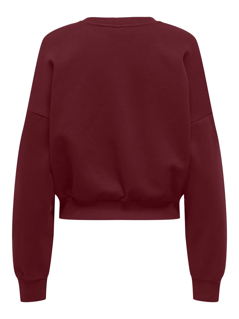 ONLBERIT L/S O-NECK SWT, Cabernet/Heart silver rhinestone