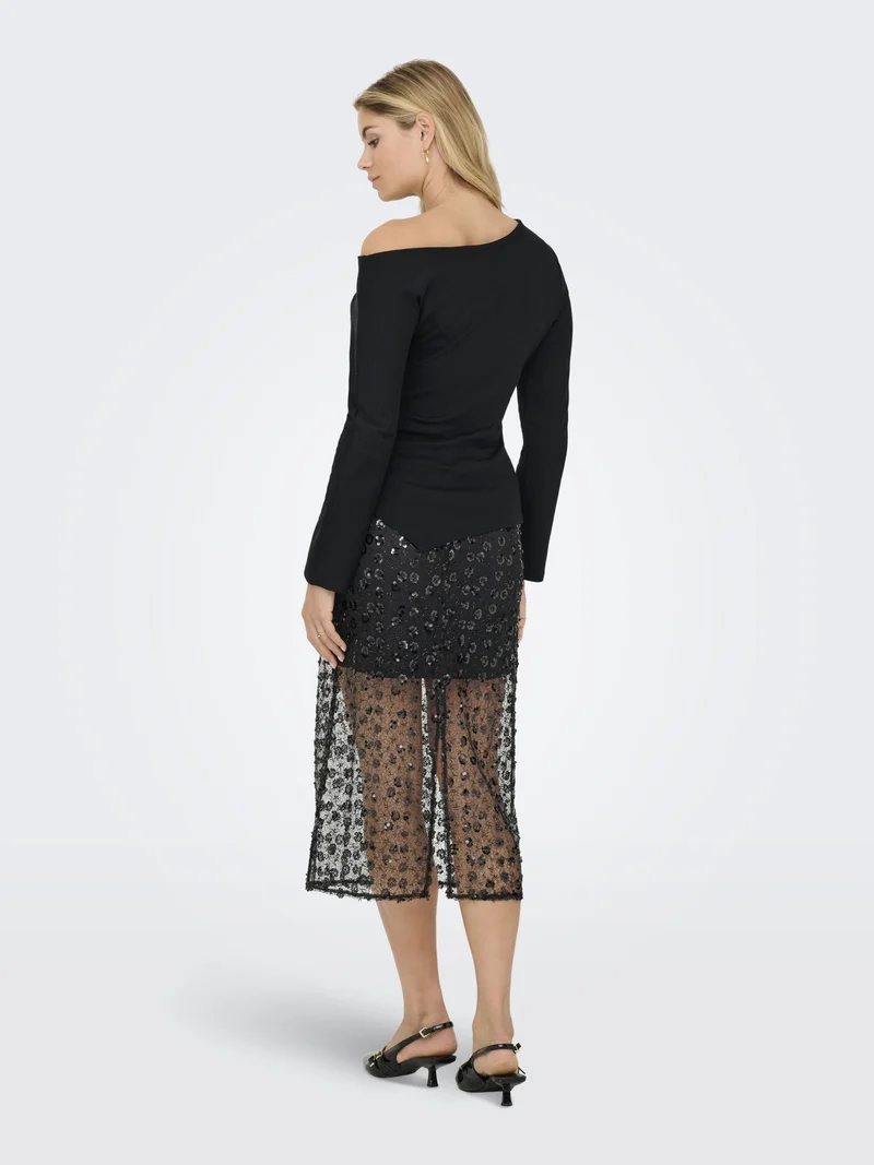 JDYCATIE L/S ASSYMETRIC TOP JRS, Black