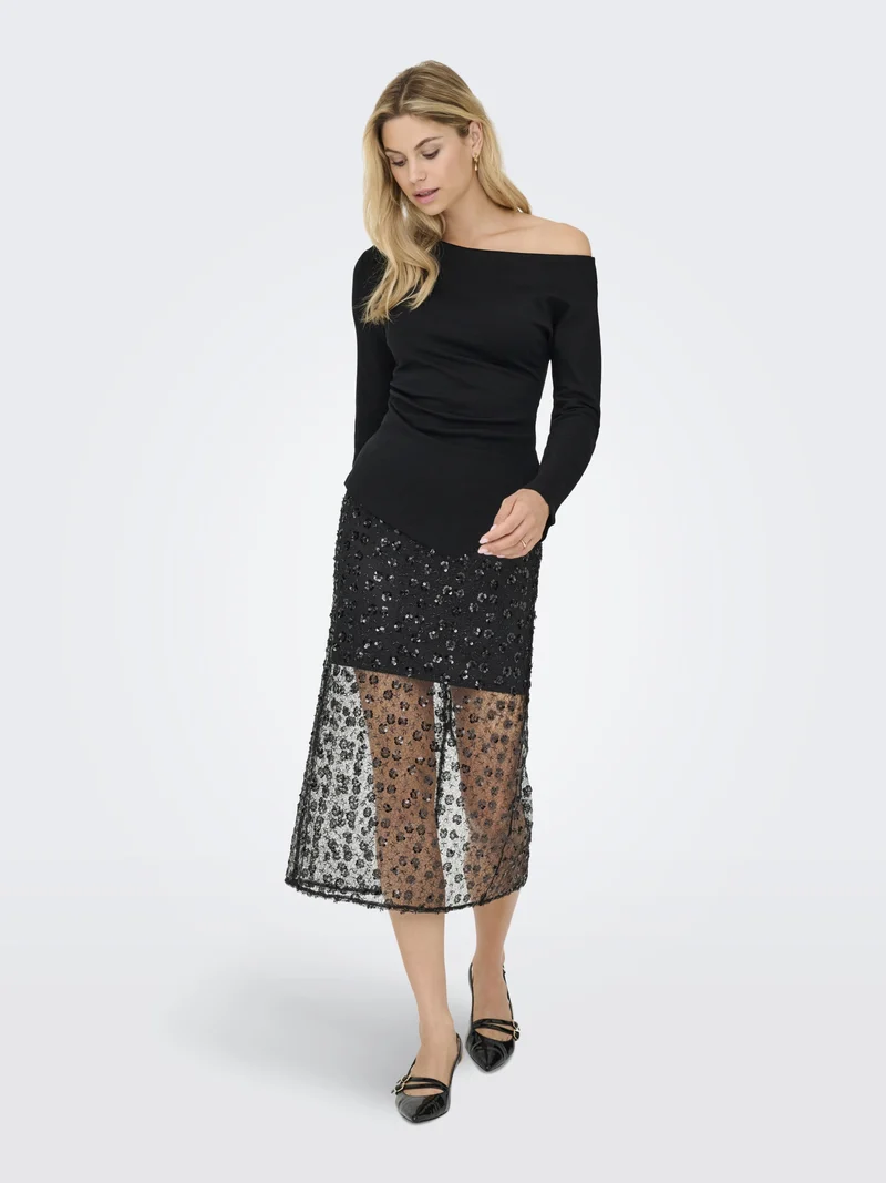 JDYCATIE L/S ASSYMETRIC TOP JRS, Black