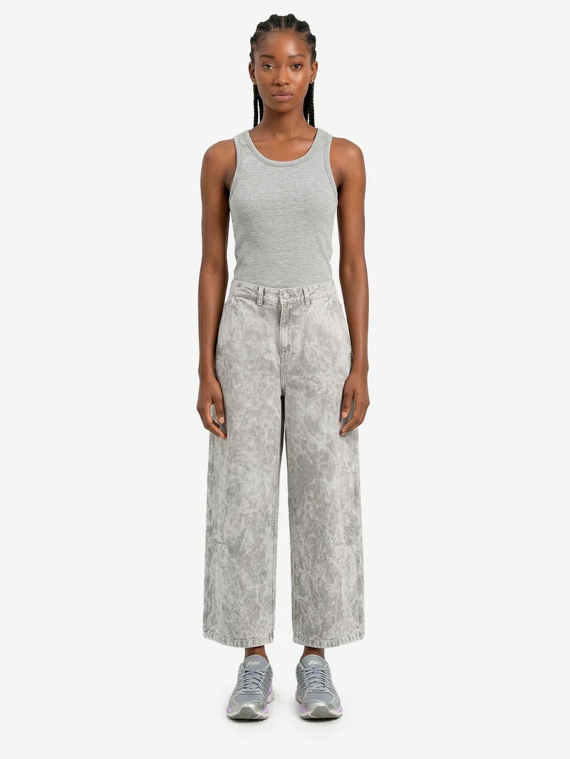 Chino a gamba ampia 'Atlantide' in tela color marmo