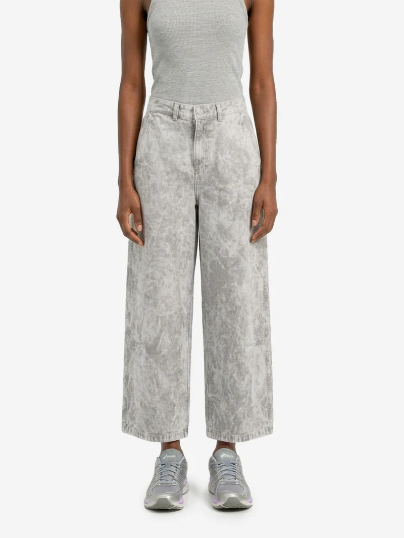 Chino a gamba ampia 'Atlantide' in tela color marmo