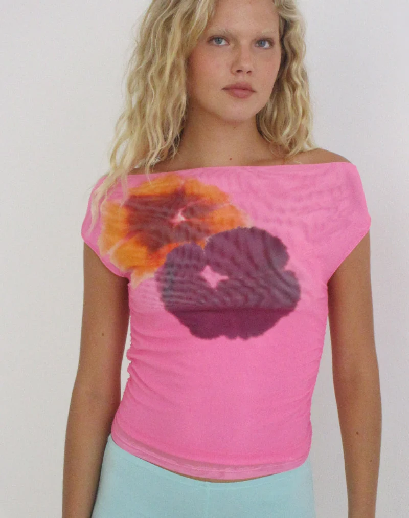 Bisik-Top in Pink mit „Double Petal“-Schriftzug