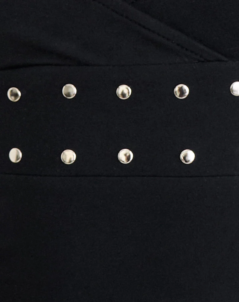 Mayoti-Top aus schwarzem Rayon-Jersey mit Nieten