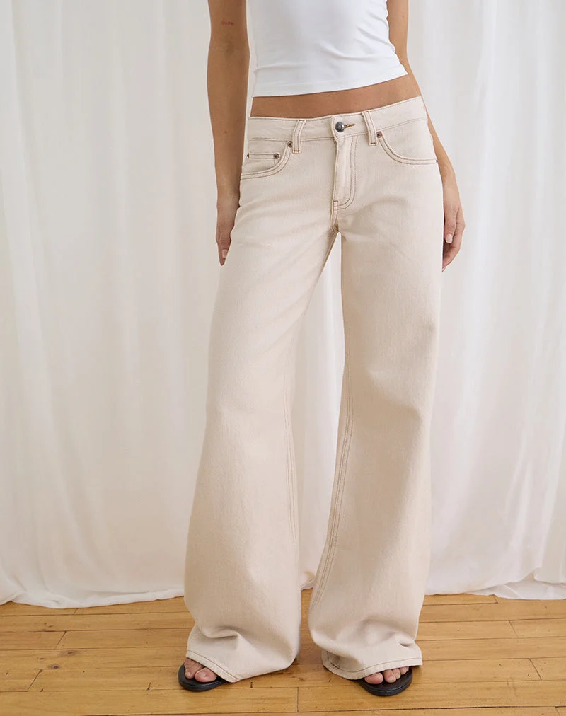 Lose sitzende Flare-Jeans mit niedriger Leibhöhe aus Twill in Off-White