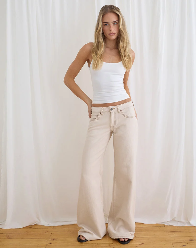 Lose sitzende Flare-Jeans mit niedriger Leibhöhe aus Twill in Off-White