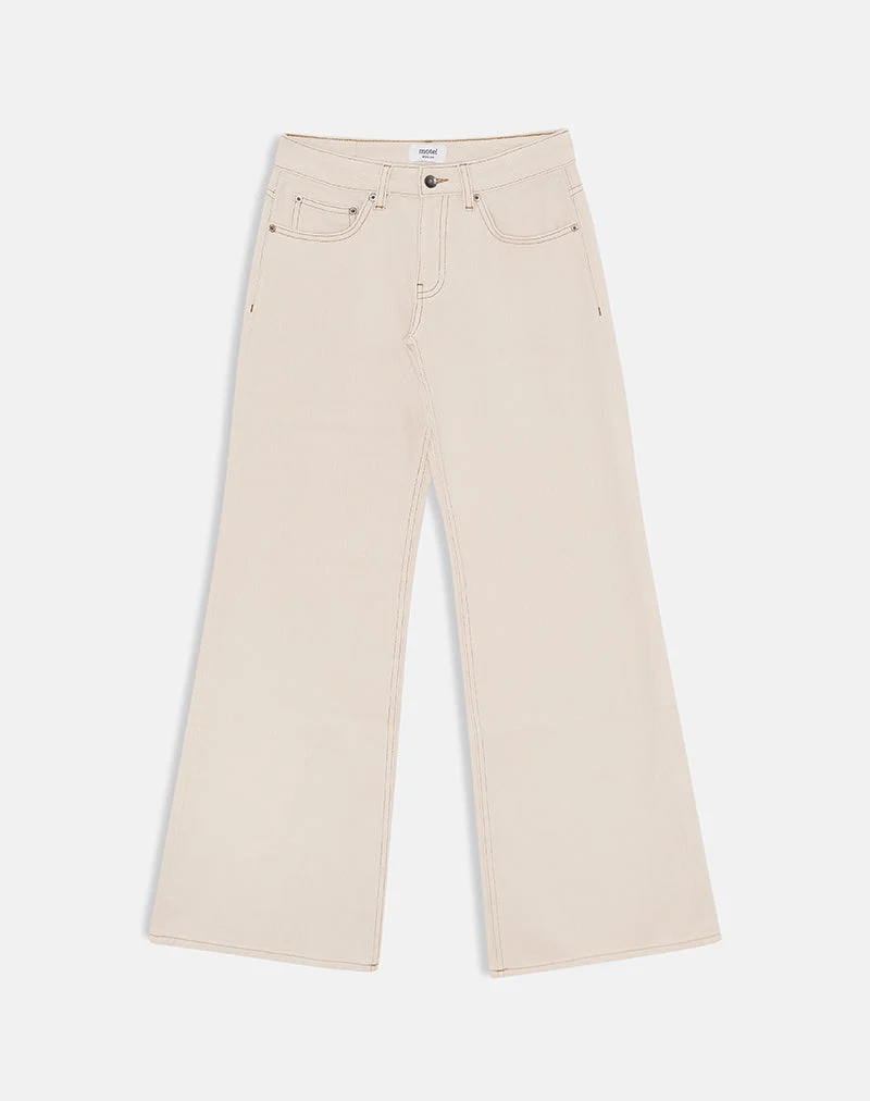 Lose sitzende Flare-Jeans mit niedriger Leibhöhe aus Twill in Off-White