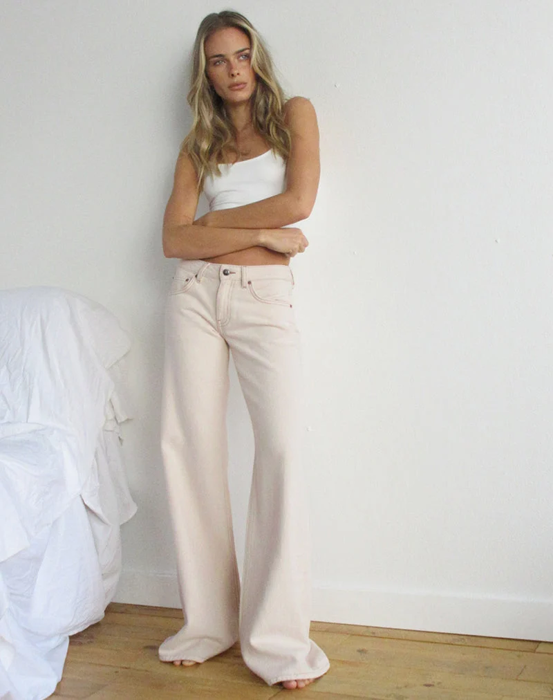 Lose sitzende Flare-Jeans mit niedriger Leibhöhe aus Twill in Off-White