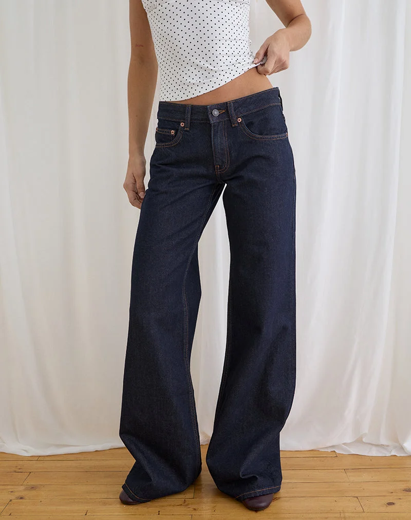 Lose sitzende Flare-Jeans mit niedriger Leibhöhe in Indigo