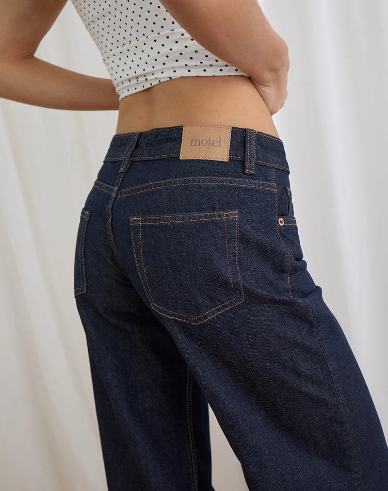 Lose sitzende Flare-Jeans mit niedriger Leibhöhe in Indigo