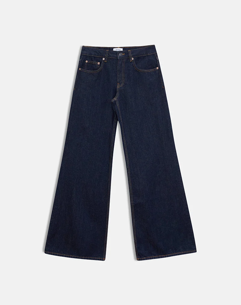 Lose sitzende Flare-Jeans mit niedriger Leibhöhe in Indigo