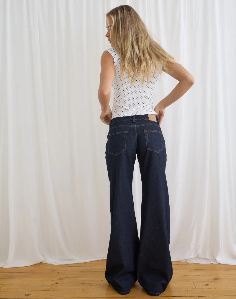 Lose sitzende Flare-Jeans mit niedriger Leibhöhe in Indigo