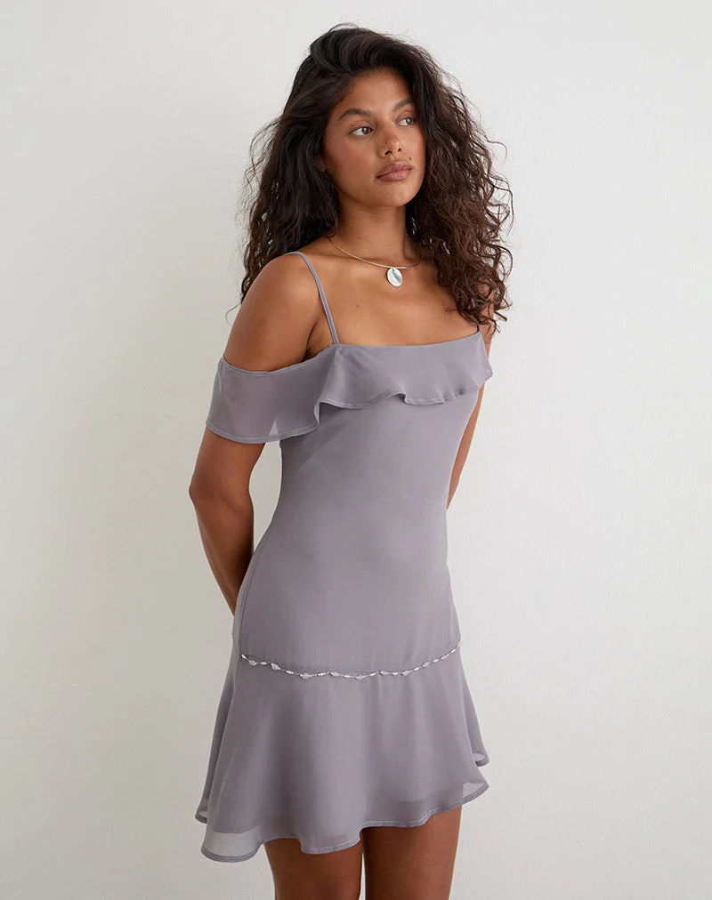 Dinanti Minikleid aus Chiffon in Lila-Grau