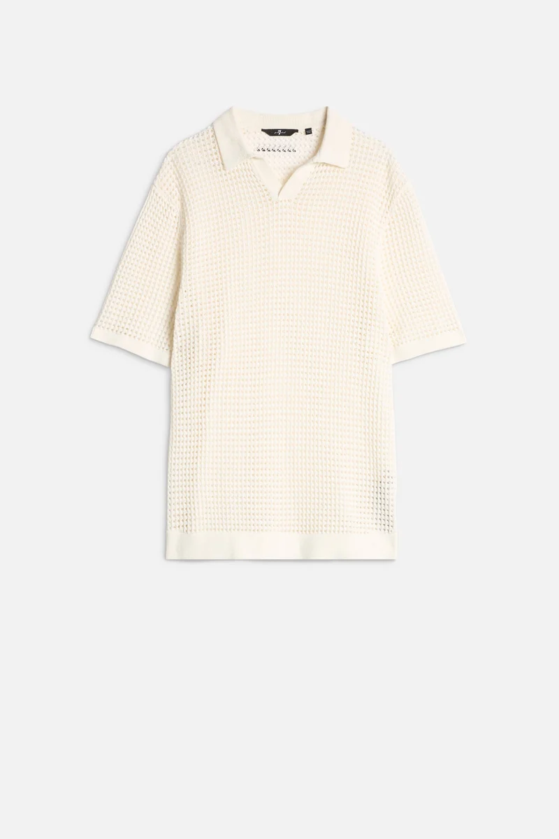 Short Sleeve Crochet Polo in White