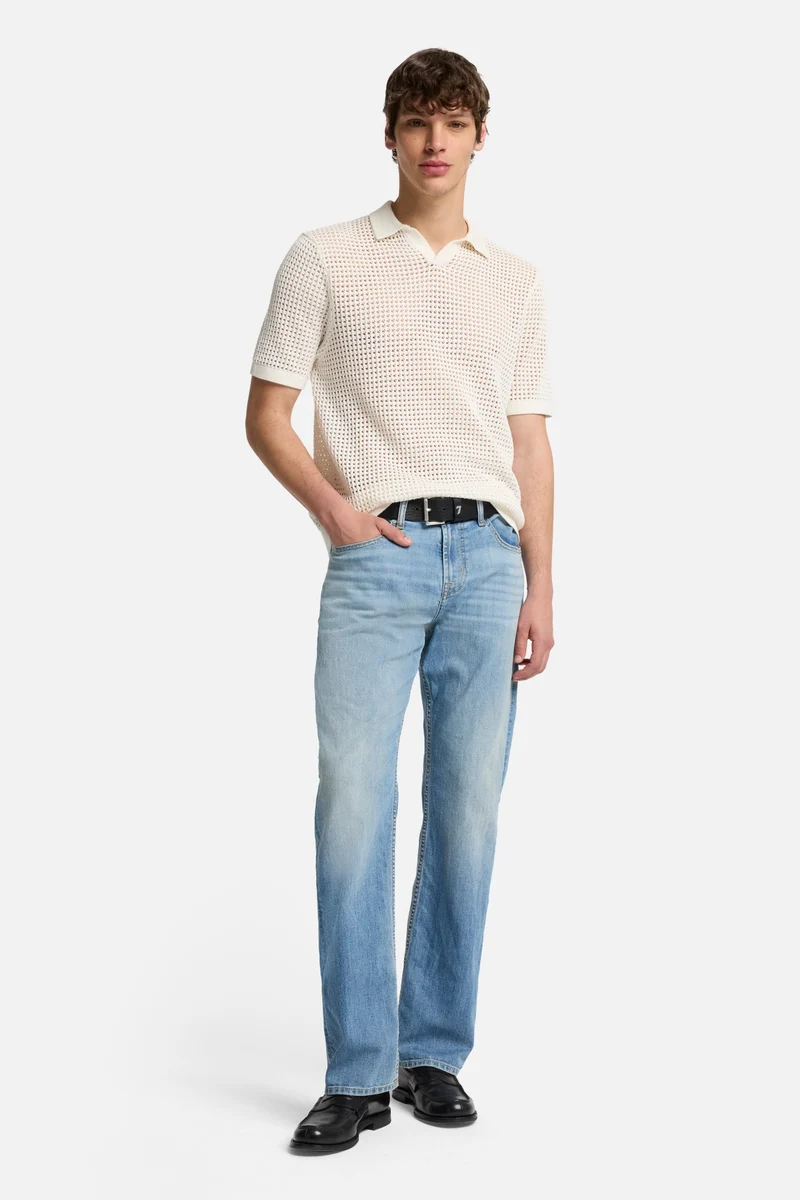 Short Sleeve Crochet Polo in White