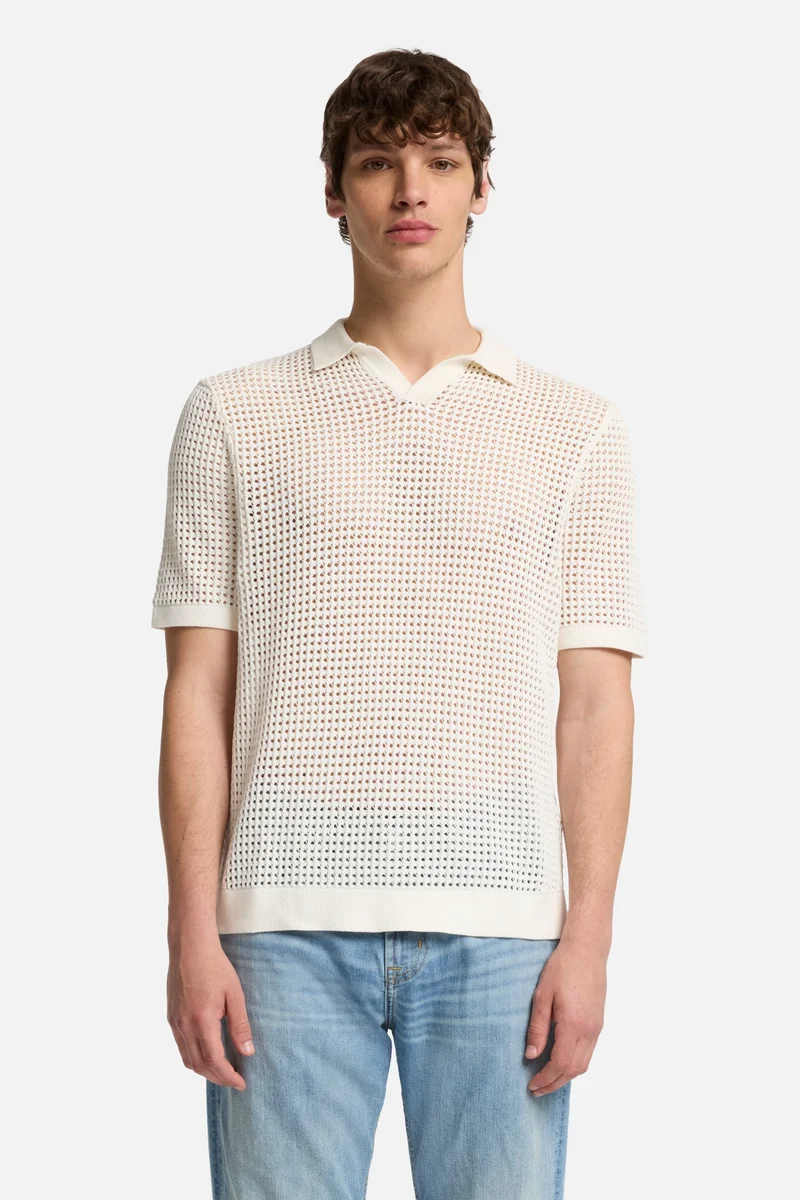 Short Sleeve Crochet Polo in White