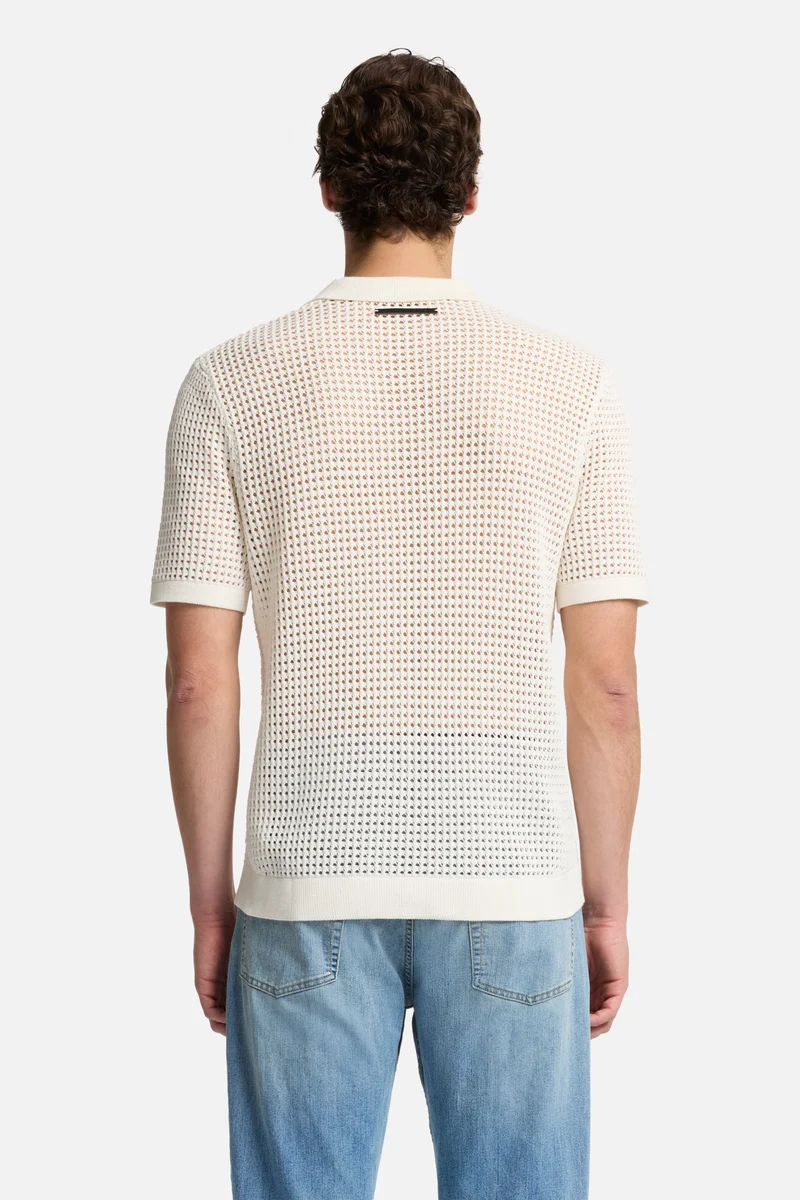 Short Sleeve Crochet Polo in White