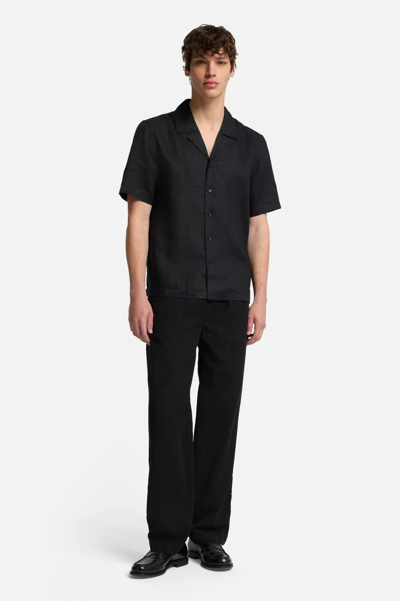 Linen Camp Shirt in Black