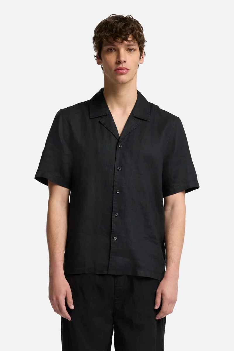Linen Camp Shirt in Black