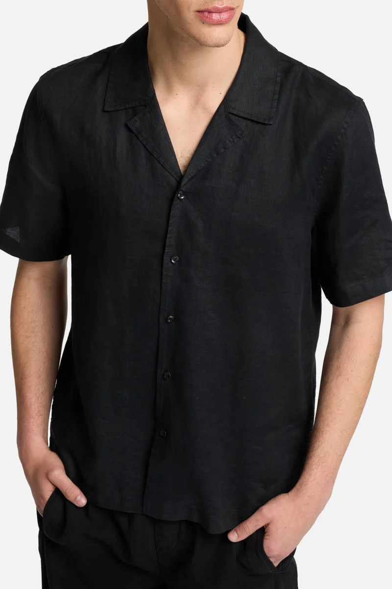 Linen Camp Shirt in Black
