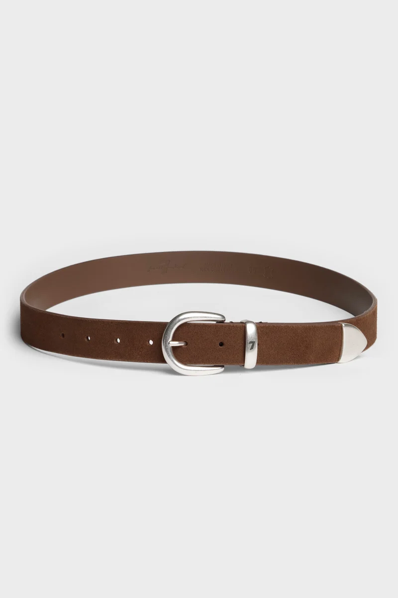 Metal Loop Suede Belt in Chocolate