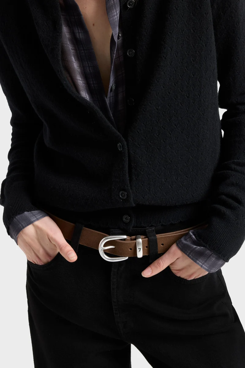 Metal Loop Suede Belt in Chocolate