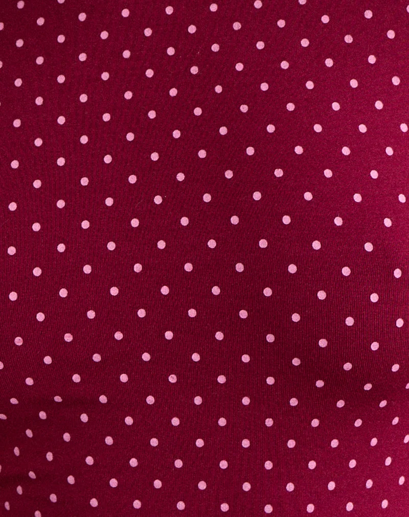 Mazone-Top in Weinrot mit rosa Mikro-Polka-Print