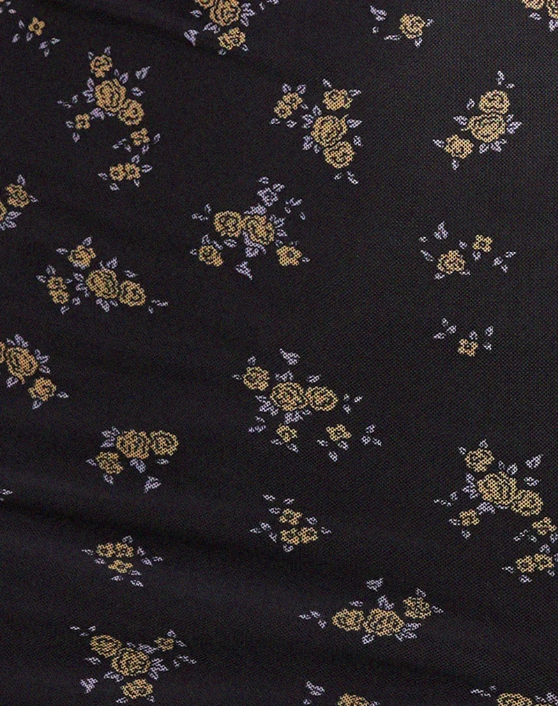 Wilem Langärmeliges Kleid in Femme Floral Schwarz und Gold
