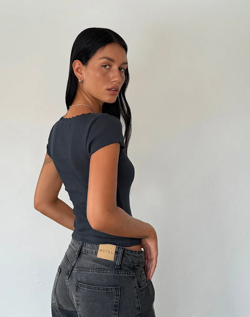 Bovillo Oberteil mit Kapuzenärmeln aus Ocean Storm Ribbed Jersey