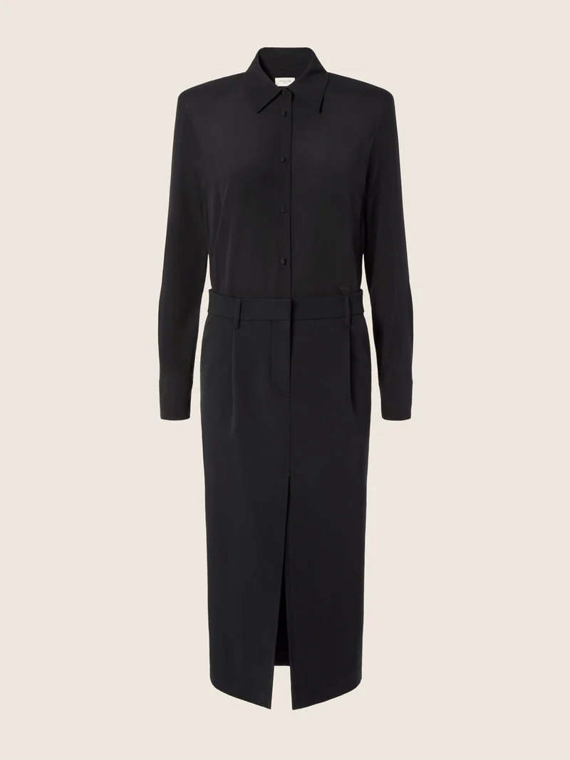 Mixed-Material Crêpe de Chine and Satin Dress