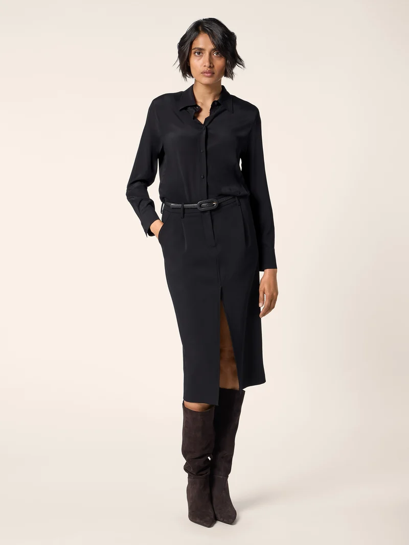 Mixed-Material Crêpe de Chine and Satin Dress