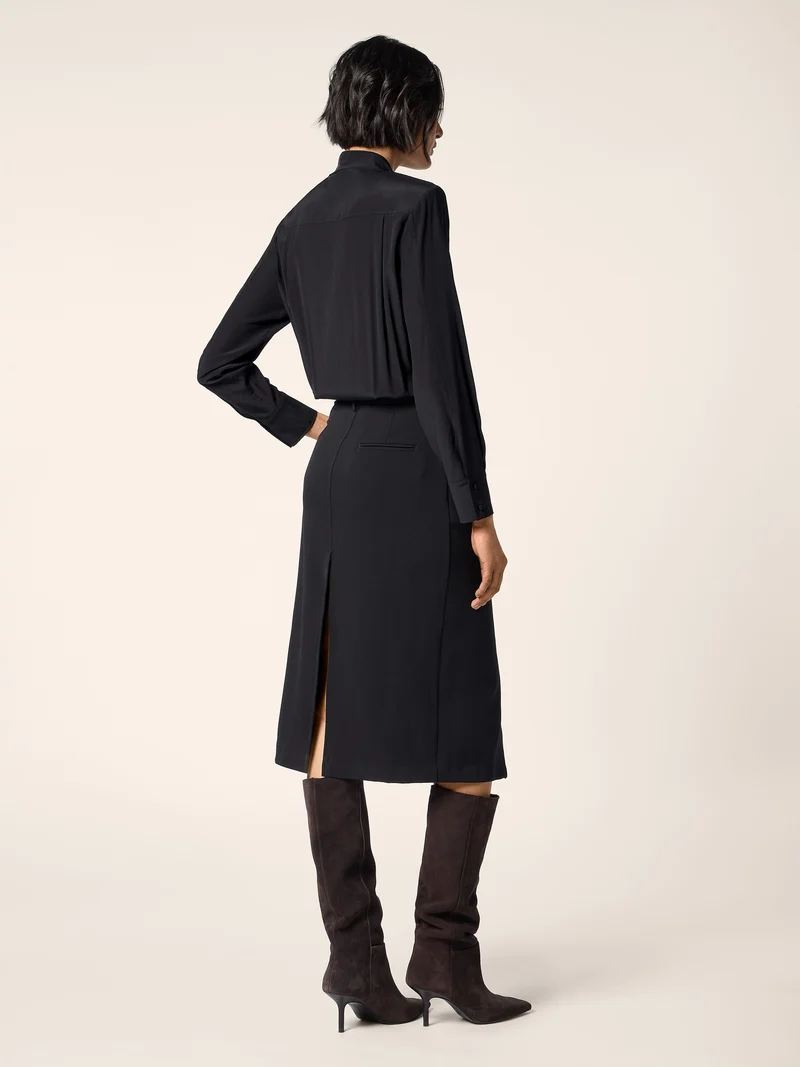 Mixed-Material Crêpe de Chine and Satin Dress