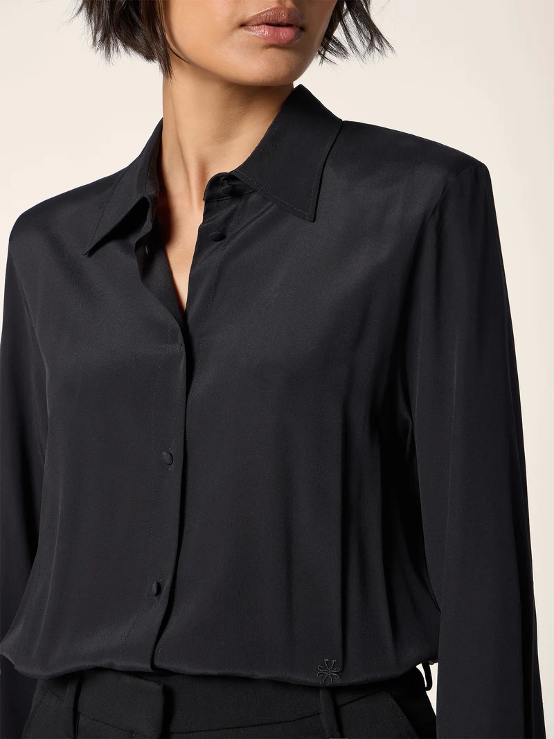 Mixed-Material Crêpe de Chine and Satin Dress