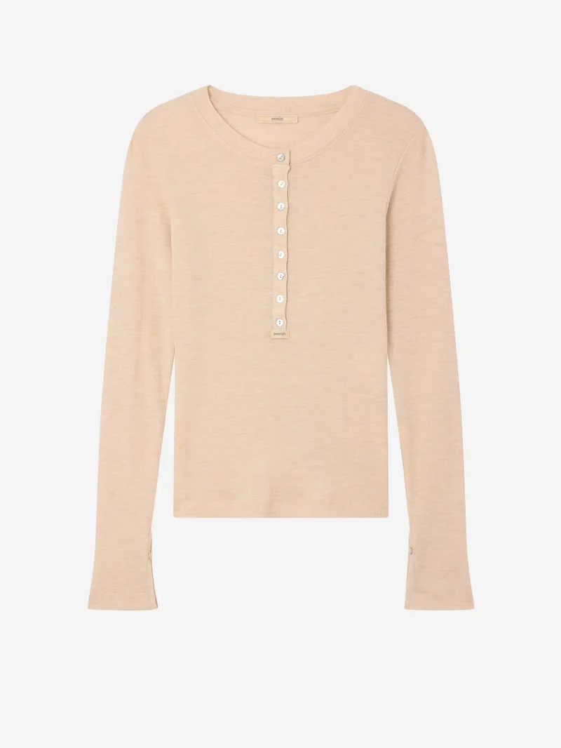 Maglia Henley a Coste in Misto Lana