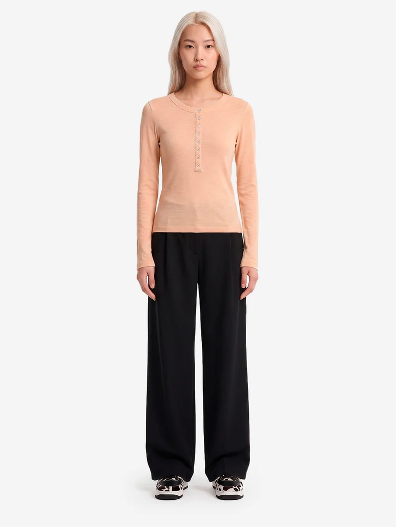 Maglia Henley a Coste in Misto Lana