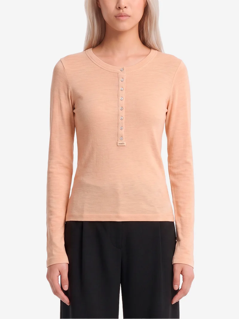 Maglia Henley a Coste in Misto Lana
