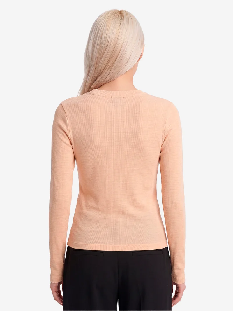 Maglia Henley a Coste in Misto Lana