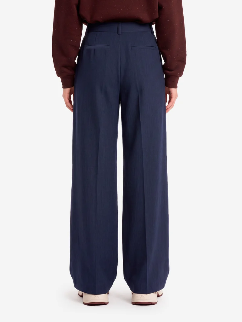 Pantaloni pleated 'Provenco' a vita alta blu
