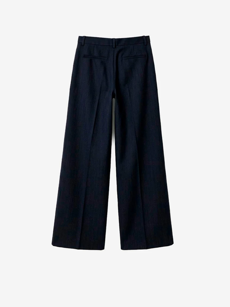 Pantaloni pleated 'Provenco' a vita alta blu
