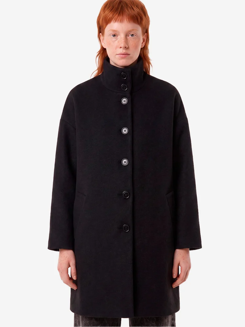 Cappotto midi nero in misto lana con collo alto