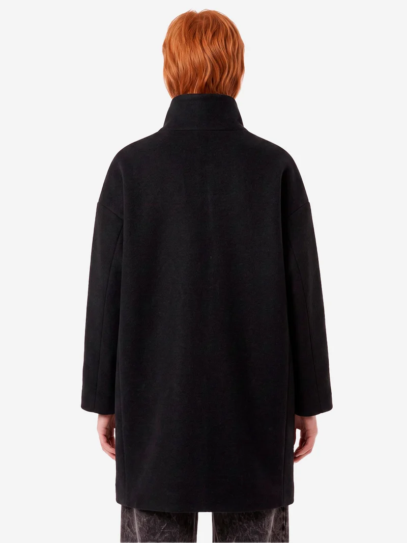Cappotto midi nero in misto lana con collo alto