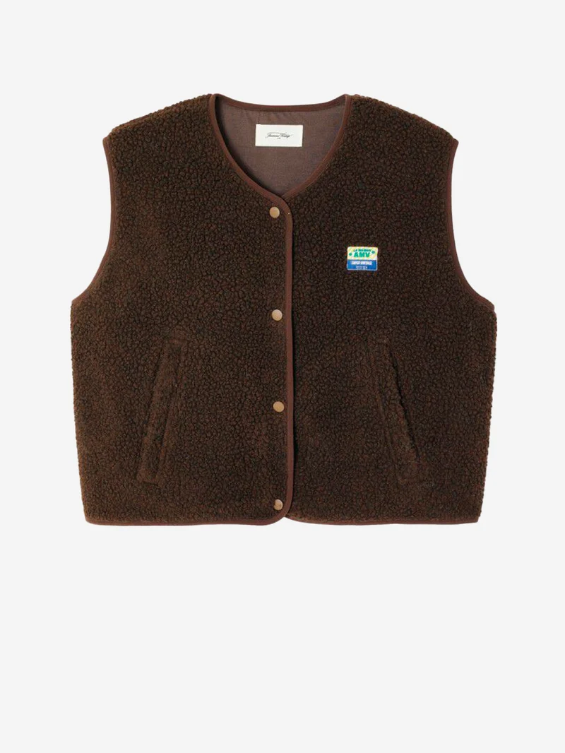 Gilet ampio marrone in pile