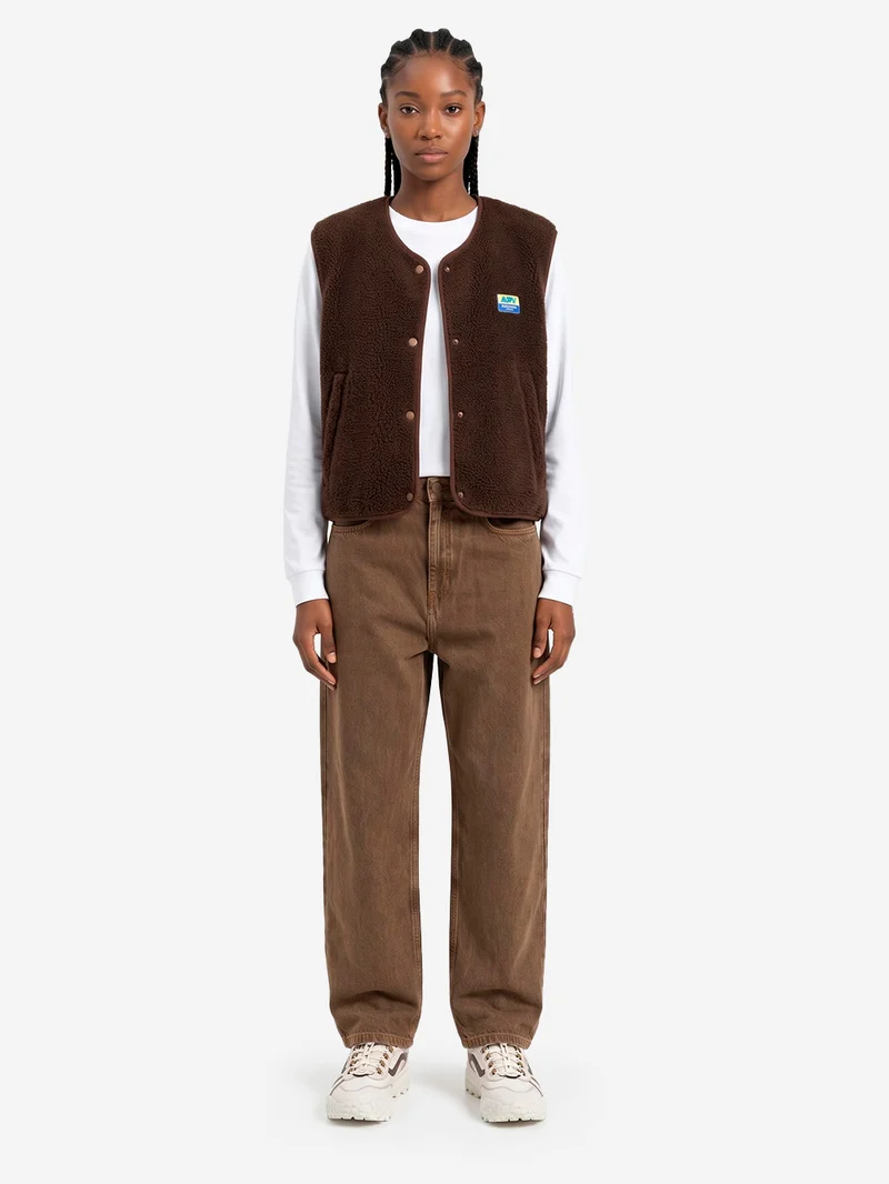 Gilet ampio marrone in pile